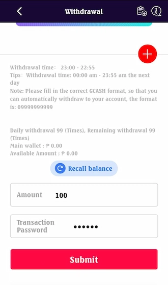 ✨Step 3: Fill in the withdraw amount and the transaction password. 